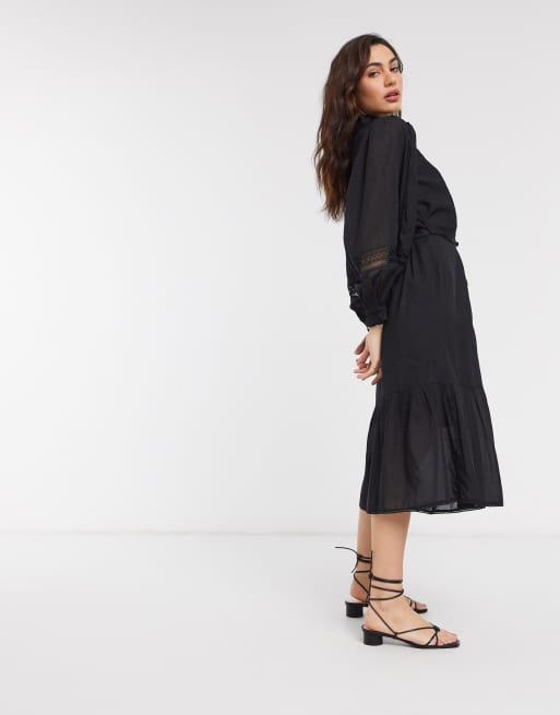 River Island puff sleeve shirt dress in black | ASOS