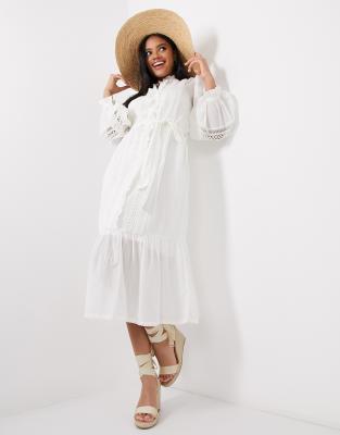 white puff sleeve shirt dress