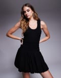 [River Island] River Island puffball linen mini dress in black 16 BLACK