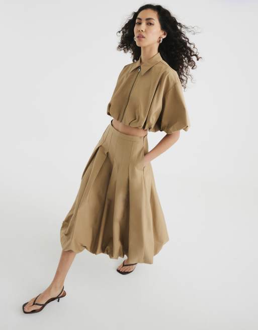 River Island puffball midi skirt in stone (part of a set)