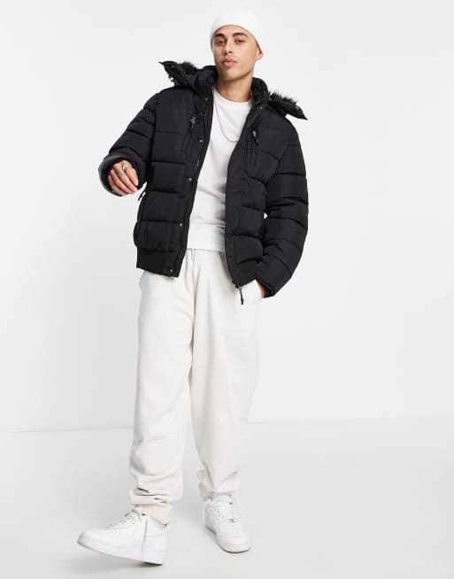 River island puffer jacket 2024 with hood in black