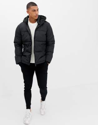 river island puffer jacket with hood in black