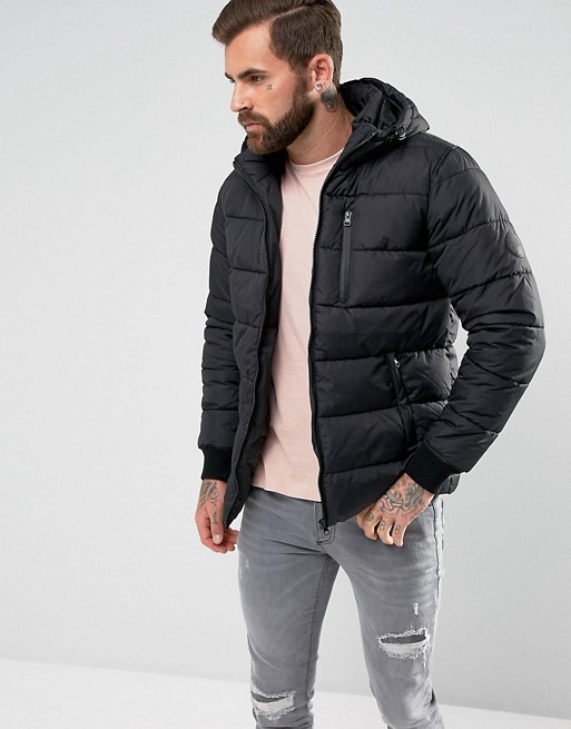 River Island | River Island Puffer Jacket With Hood In Black