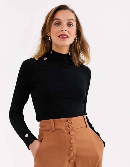 River Island - Pull à col montant avec bouton sur l'épaule ...