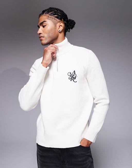 River Island - Pull à col zippé en maille bouclée - Écru