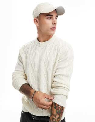 River Island - Pull chunky en maille torsadée - Écru-Blanc