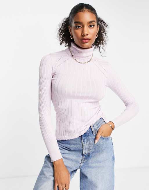River Island - Pull col roulé à larges côtes - Violet clair