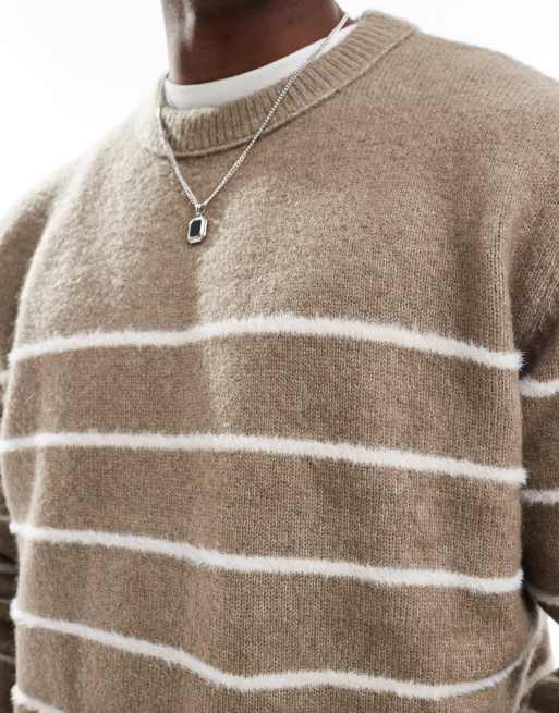 River Island - Pull en maille brossée à rayures style marinière - Taupe, 3 de 4