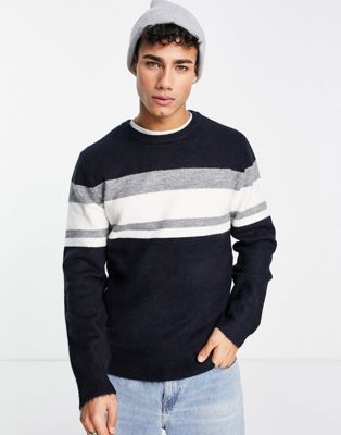 River Island soft touch knitted jumper in navy - ASOS Price Checker
