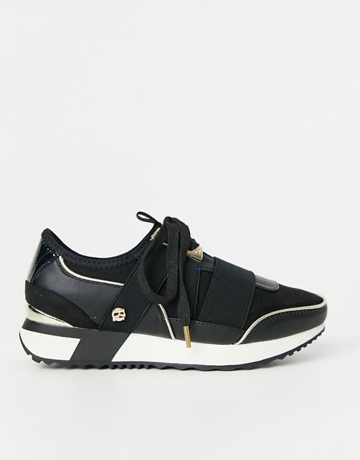 River Island pull on lace up runner trainer in black