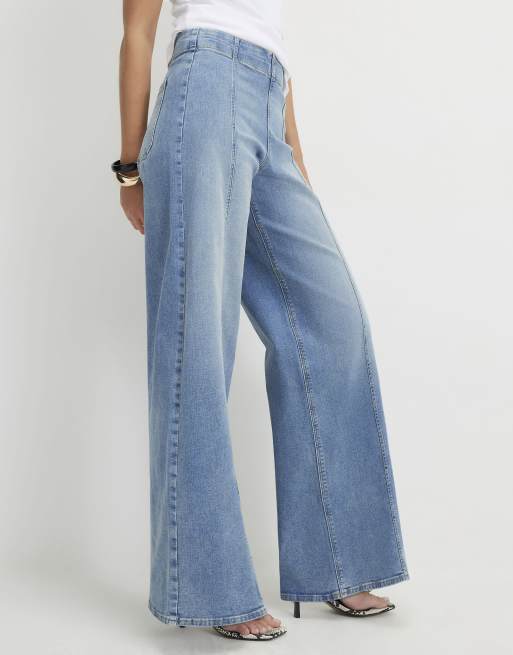River Island Pull on palazzo jeans in denim , 3 of 4