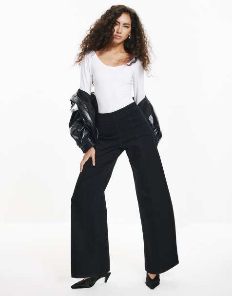River Island Pull-on sculpt palazzo jeans in black - view 1