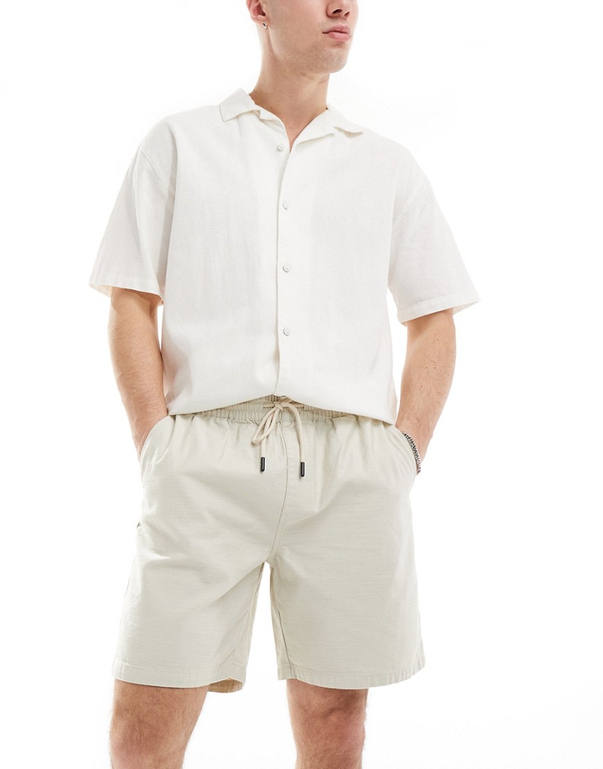 River Island pull on shorts in light beige-Neutral