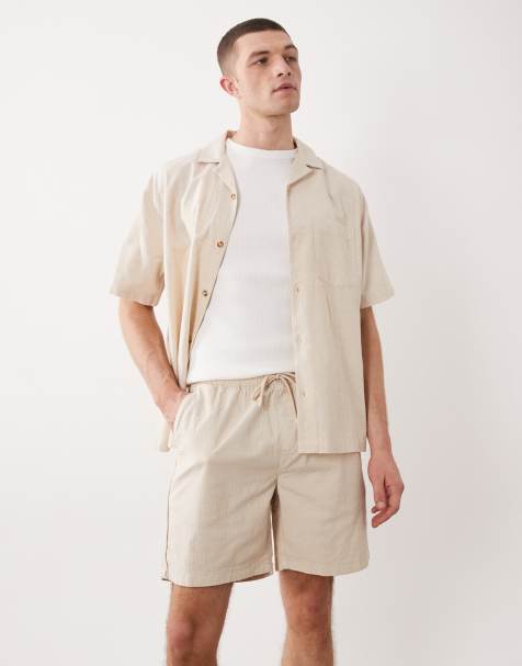 River Island pull on shorts in light stone - view 1
