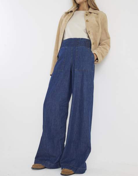 River Island Pull on wide leg jeans in denim - medium - view 1