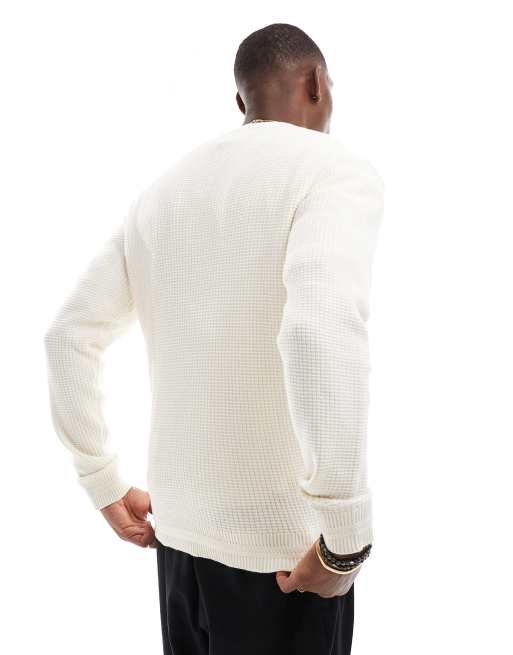 River Island - Pull ras de cou à manches longues en maille gaufrée - Écru , 2 de 4
