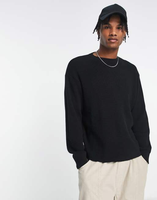 River Island - Pull ras de cou en maille gaufrée - Noir