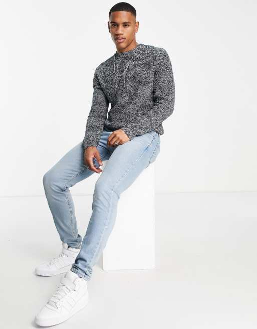 River Island - Pull style pêcheur en maille - Bleu
