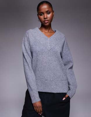 River Island - Pullover in Dunkelgrau mit V-Ausschnitt