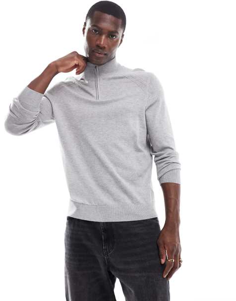 River Island – Pullover in Grau meliert mit kurzem Reißverschluss - view 1