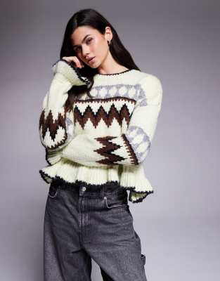 River Island - Pullover in Hellgrün mit Fairisle-Muster