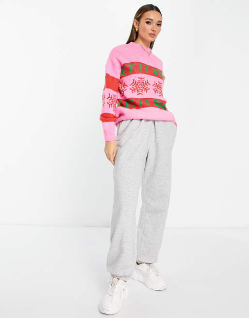 River Island – Pullover in leuchtendem Rosa mit „Let it Snow“-Schriftzug |  ASOS