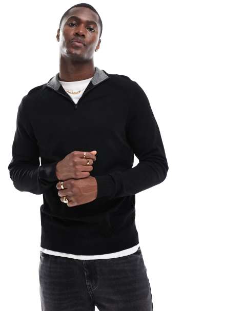 River Island – Pullover in Schwarz mit kurzem Reißverschluss - view 1