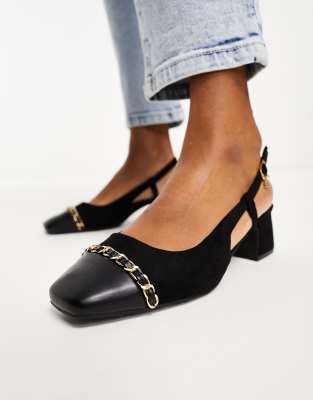 River Island - Pumps in Schwarz mit Fersenriemen und Blockabsatz