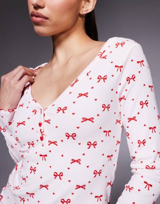 River Island – Pyjama aus Jersey in Hellrosa mit Schleifenmuster, 2 von 4