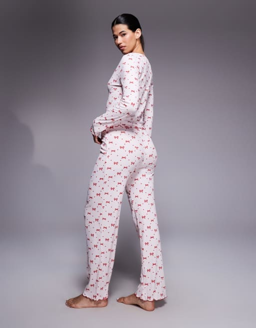 River Island – Pyjama aus Jersey in Hellrosa mit Schleifenmuster, 4 von 4