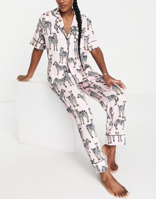 Femme River Island - Pyjama avec imprimé zèbre et chouchou assorti - Rose