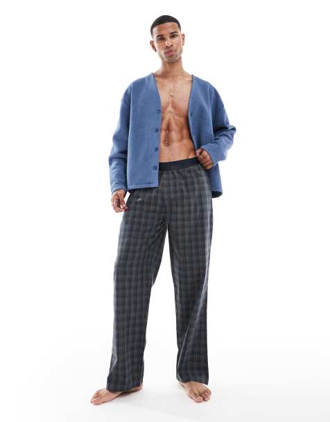 River Island – Pyjama-Hose aus Webstoff in kariertem Dunkelgrün - view 1