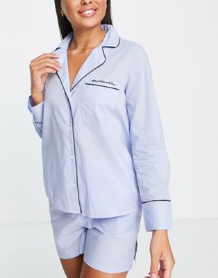 River Island pyjama shirt in blue - ASOS Price Checker