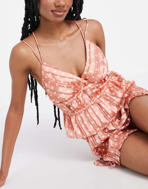 River Island - Pyjamaset van cami en shorts met dobby-stippen in oranje
