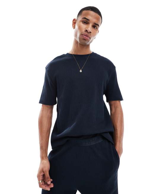 River Island - Pyjamaset van wafelstof in marineblauw, 2 van 4