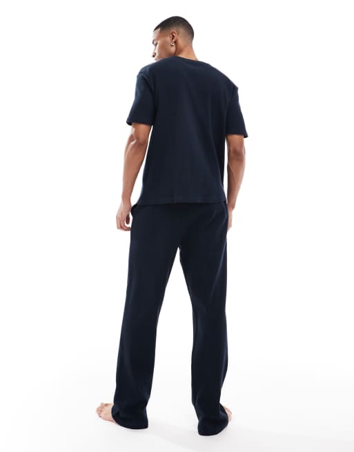 River Island - Pyjamaset van wafelstof in marineblauw, 4 van 4