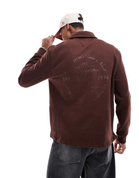 River Island quarter zip collared sweatshirt in brown - view 1