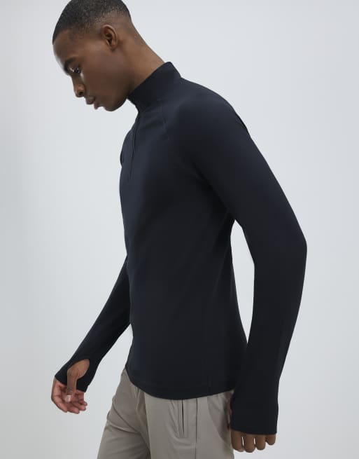 River Island Quarter zip funnel sweatshirt in black