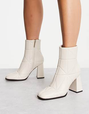 River Island quilted block heel boot in cream - ASOS Price Checker