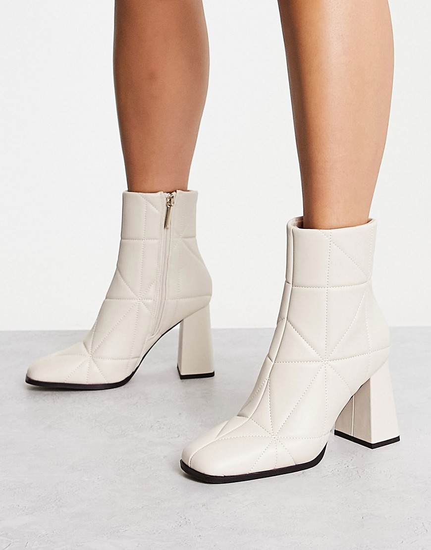 River Island Quilted Block Heel Boot In Cream-white | ModeSens