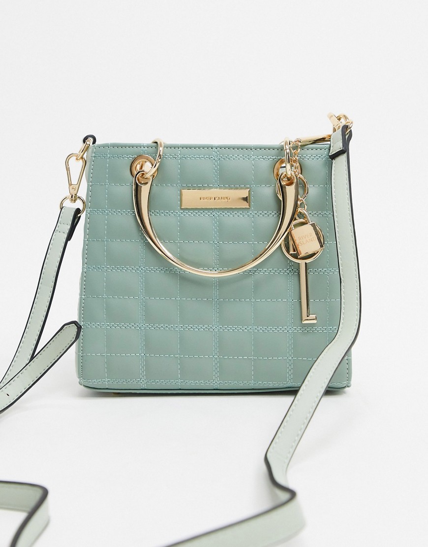 River Island quilted boxy tote bag in light green