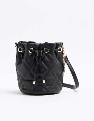 River Island Quilted bucket bag in black