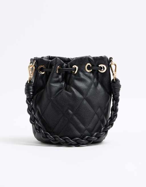 River Island Quilted bucket bag in black