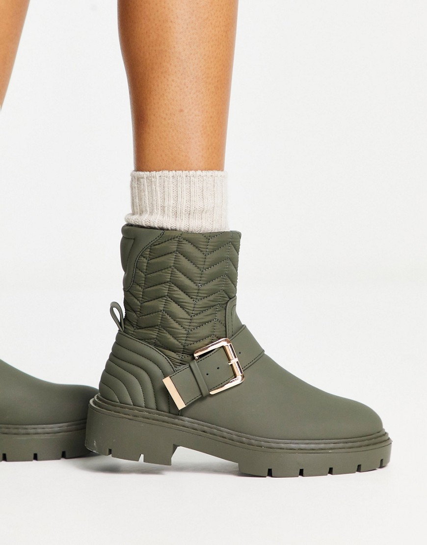 quilted buckle boot in khaki green