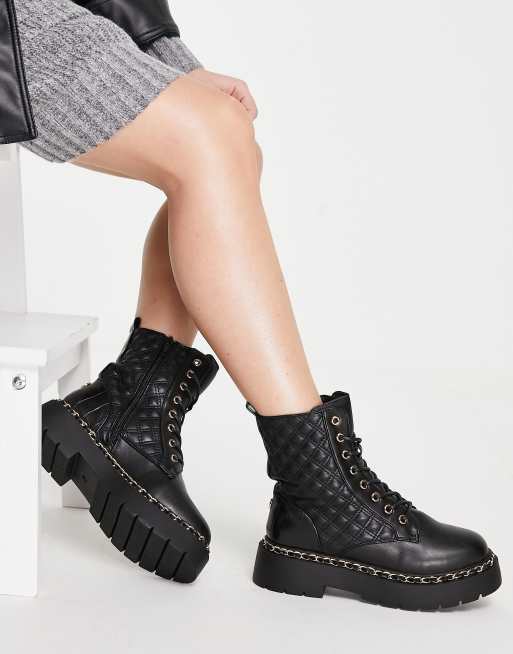 River Island quilted chain detail ankle boots in black | ASOS