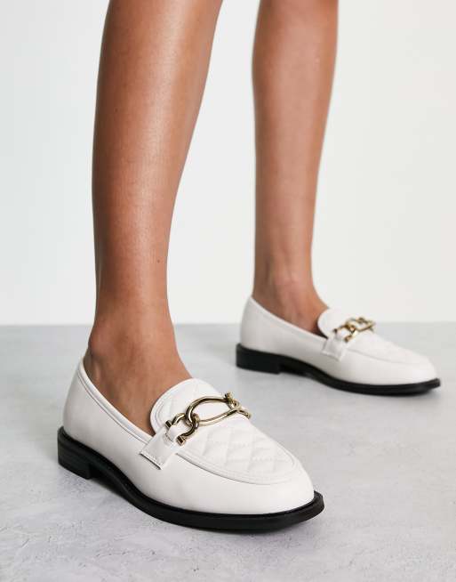 River Island quilted chain detail loafers in cream