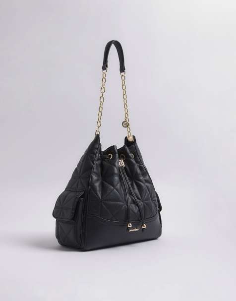 River Island Quilted chain handle slouch bag in black - view 1