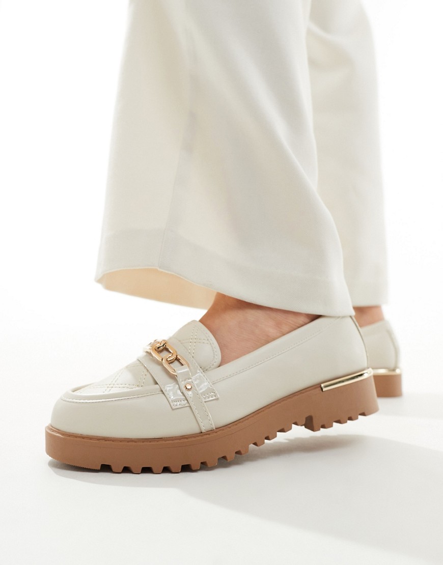 River Island quilted chain loafer in cream-White