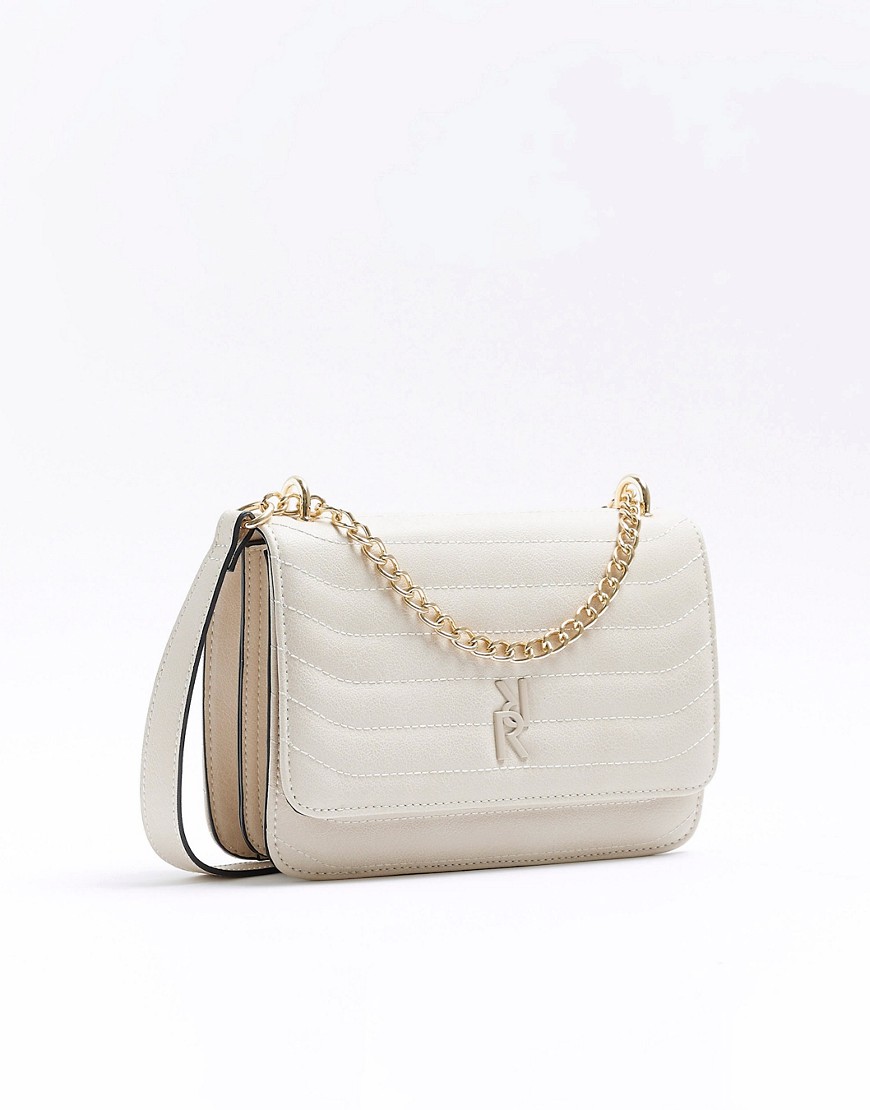 River Island Quilted chain shoulder bag in cream-White