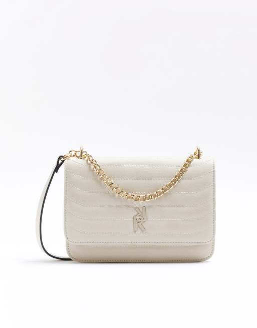 River Island Quilted chain shoulder bag in cream